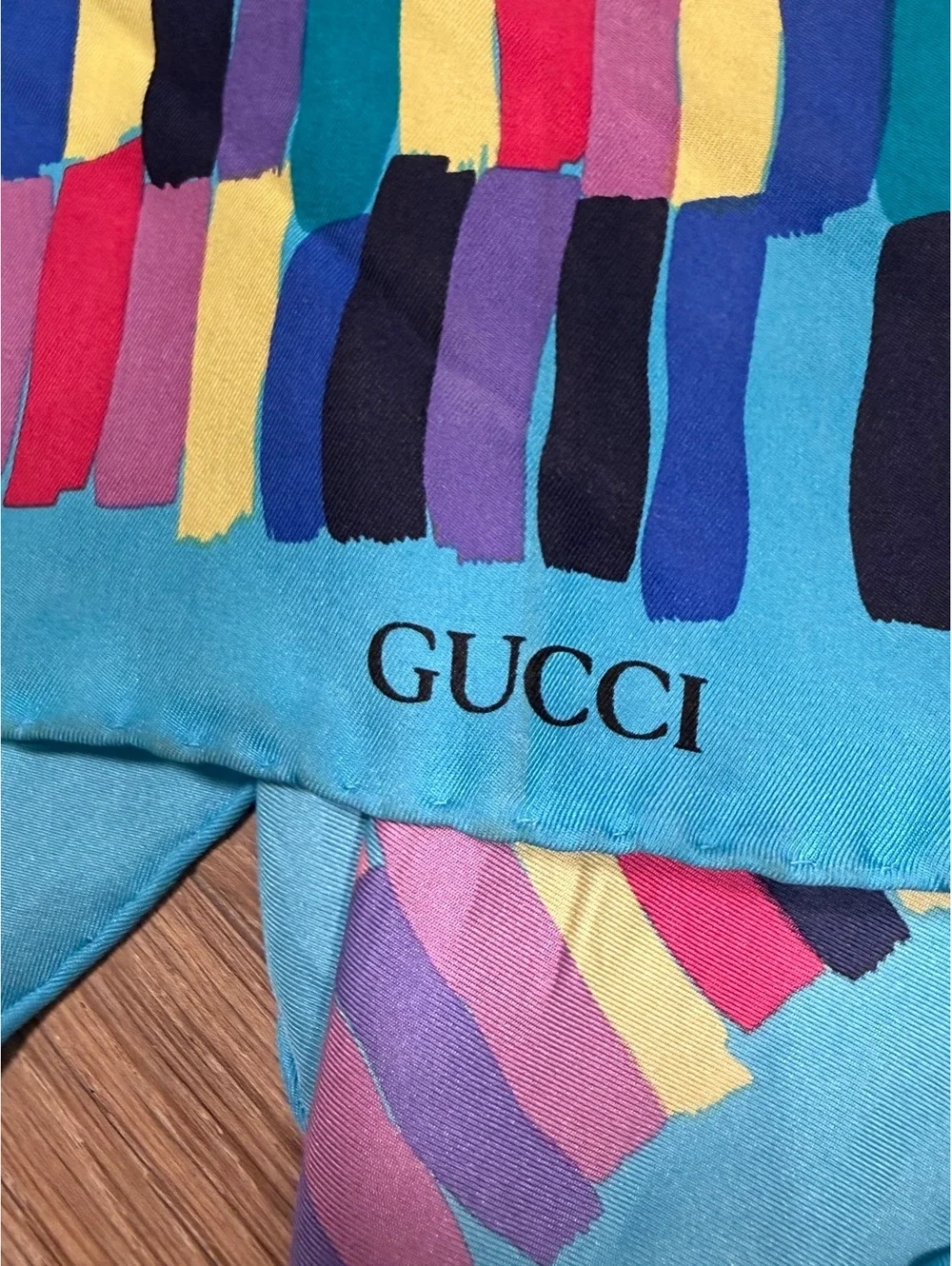 Vintage Guccis Silk 1970s 1980s Scarf 18” Abstract Color Block Made in Italy